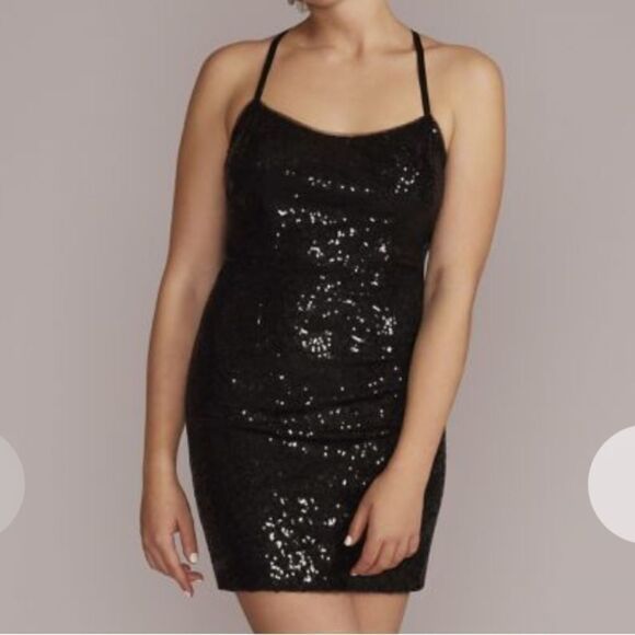 JULES AND CLEO sequin mini dress w/removable skirt Size‎ 20 Black Nwt in pkg - Picture 3 of 11